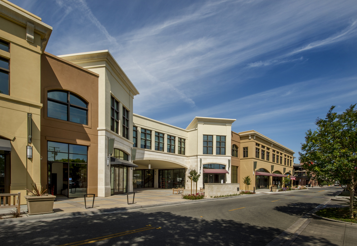 New commercial buildings in an upscale shopping district, California.